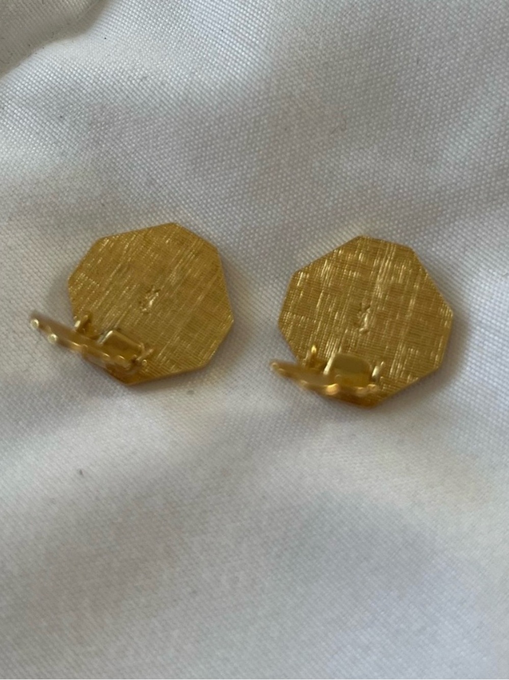 YSL Yves Saint Laurent Vintage Black & Gold Clip On Pendant Earrings w/ Crystals - Picture 13 of 17